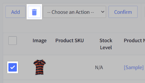 Click the trash can icon to delete selected products.