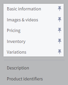 The navigation sidebar with several pinned sections