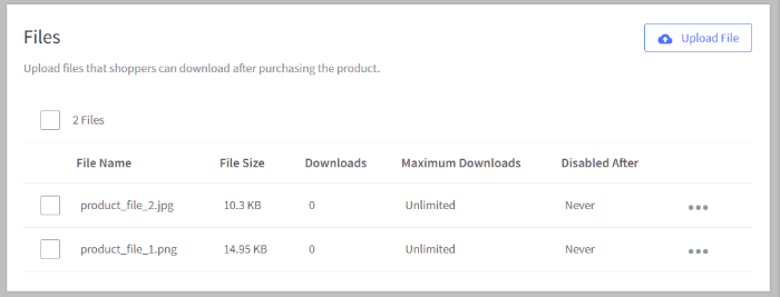The list of digital files attached to a product