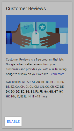 Enable link for Google Customer Reviews