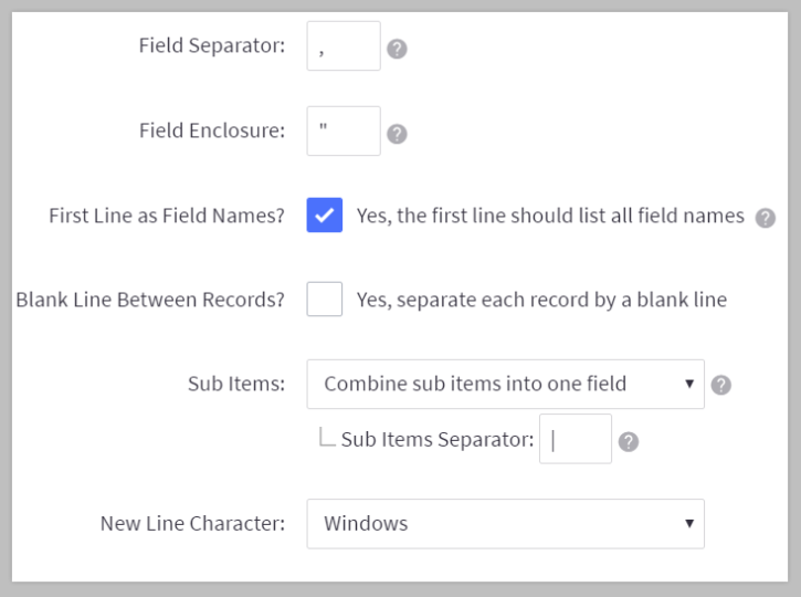 Advanced settings for configuring the template's data organization