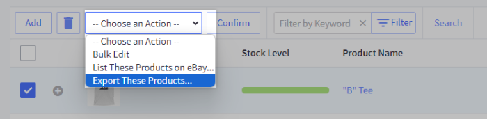 Select Export these products after selecting your desired products