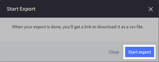 Click Start export to create a CSV file of catalog information