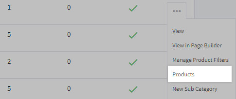 The Products action in the category action menu