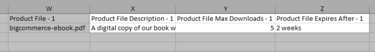 Digital file columns in the CSV file