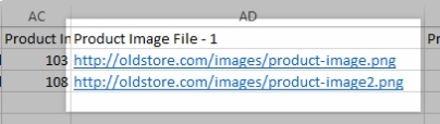 The Product Image File column with two full image URLs added