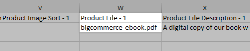 The CSV Product File column with a digital file from WebDAV added