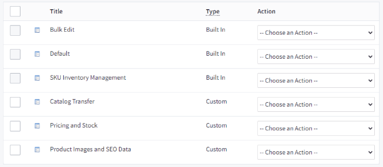 A list of built-in and custom export templates in the control panel