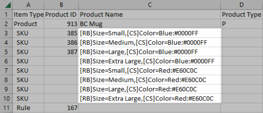 To add a new option type to a product with existing variant options, you must create new option rows and update the existing rows to include the new options