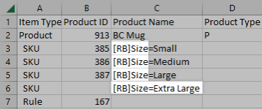 A new size option created for a product with existing size options