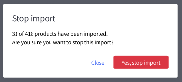 The Stop import pop-up