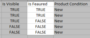 The Is Featured column added to the CSV file, with TRUE or FALSE values