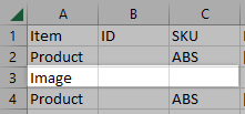 An Image row in the CSV file, underneath the corresponding Product row