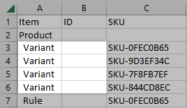 Variant rows with their ID values removed