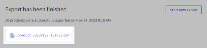 A Products CSV export file ready for download
