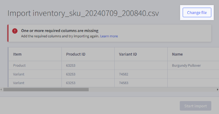 Click Change file to resolve preview errors.