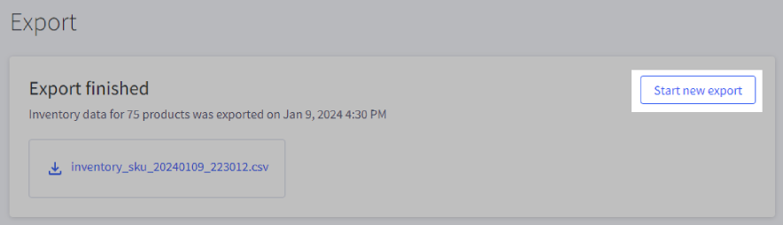 Start new export button