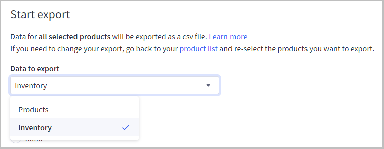 Select Inventory as the data export type.