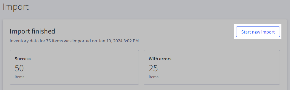 Start new import button
