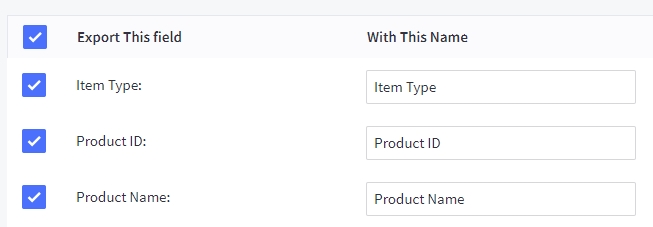 Products export fields