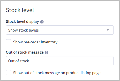 Inventory Settings - Stock Level