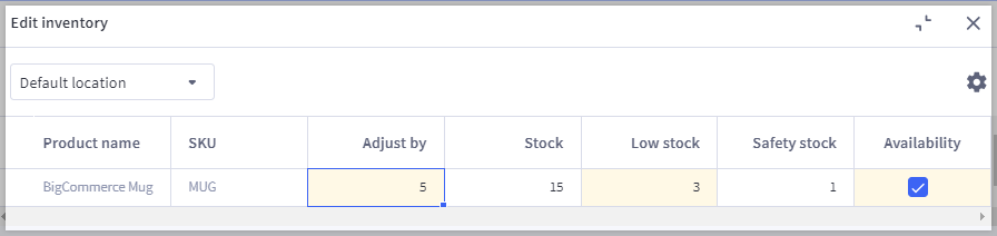 Example of editing a product's stock levels, along with other inventory fields