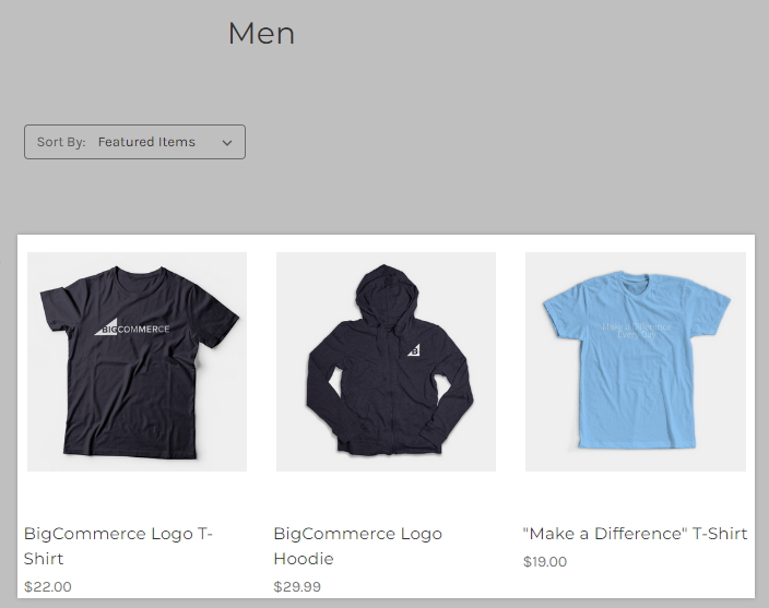 Example of product thumbnails in the storefront