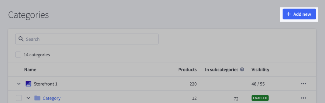 Click + Add new to create a new category.