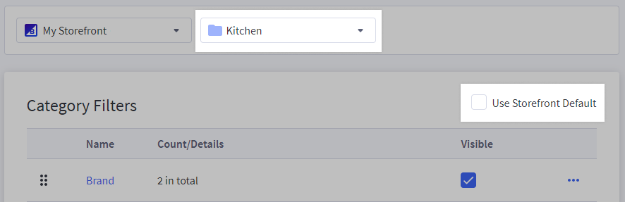 An category selected and Use Storefront Default unchecked