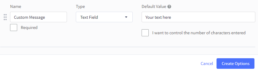 Modifier option name, type, and value