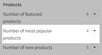 Most Popular Products panel settings