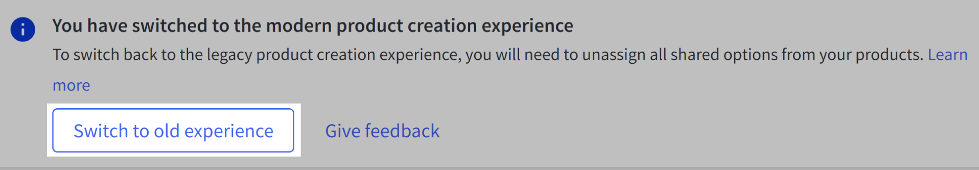 Click Switch to old experience to return to V2 products.