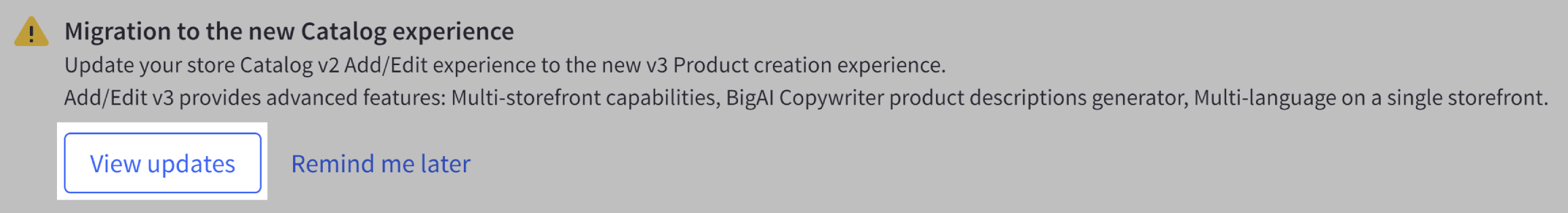Upgrading to V3 by clicking View updates does not prompt the revert banner to return to the v2 experience.