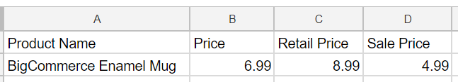 Price, Retail Price and Sale Price in a spreadsheet