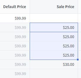 sale price bulk edit with default price fields