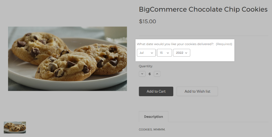 A product with a delivery date field
