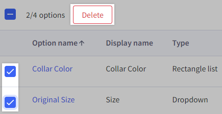 Delete shared options in bulk.