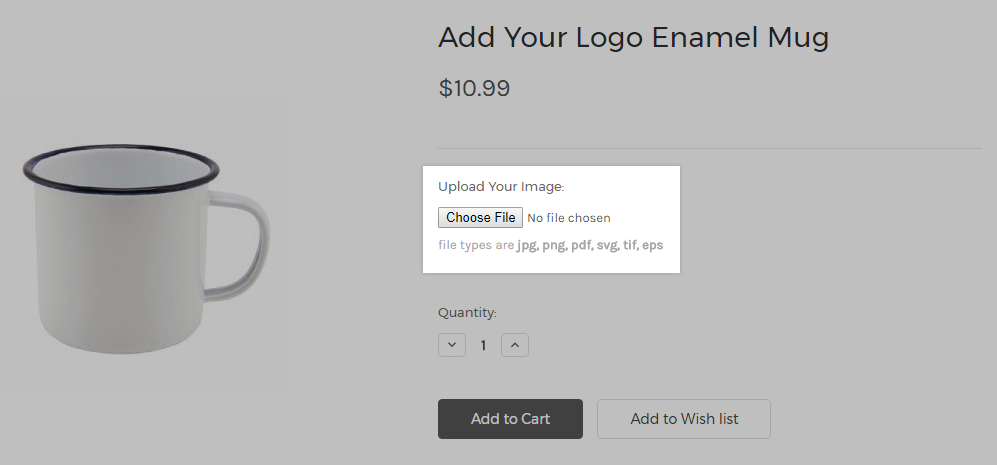A product with an image upload option
