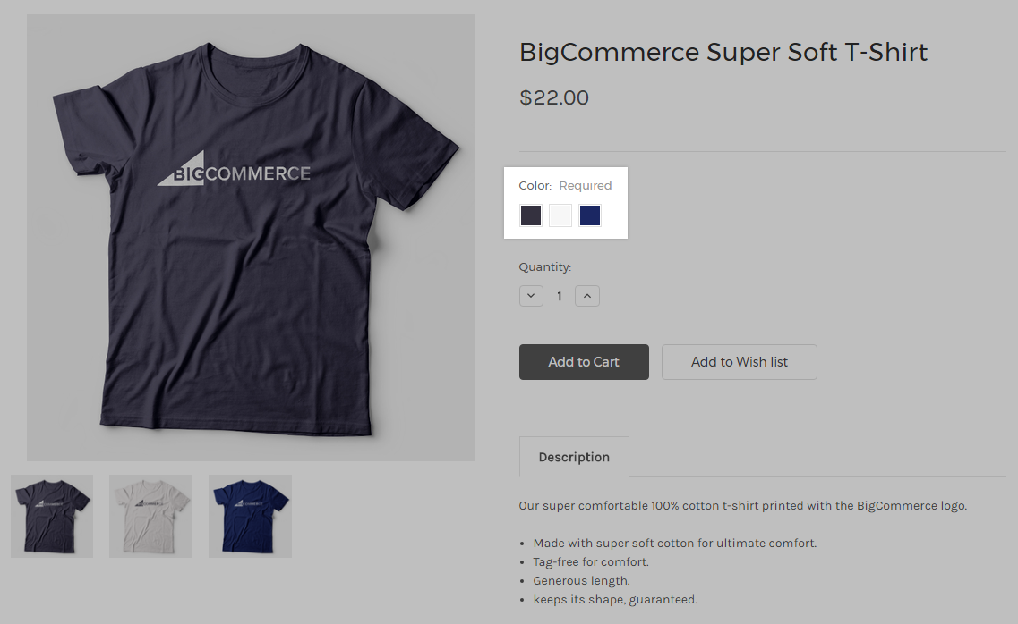 A product with color swatch options