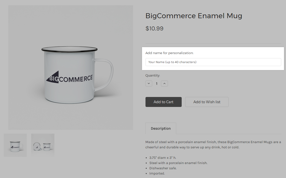 A product with a personalization text field