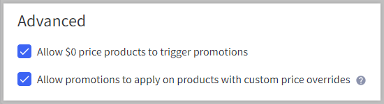 Advanced promotion settings.