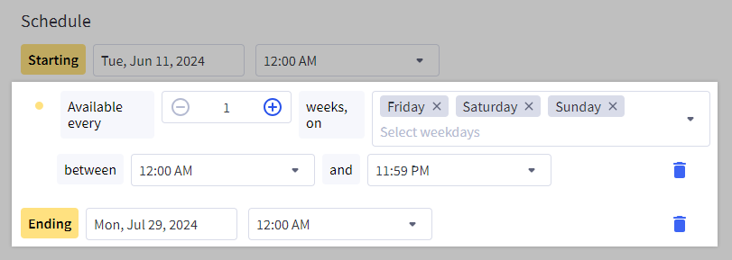 Promotion availability and end date fields.