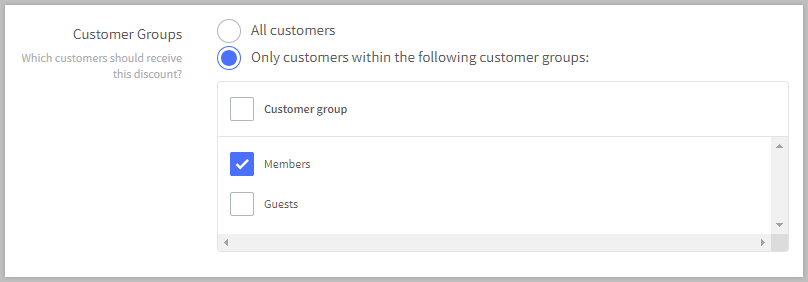 The customer group setting in the Automatic Promotions settings