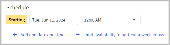 Promotion start time fields.