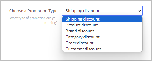 Choose a Promotion Type list of discount types.