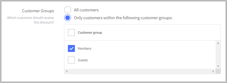 The customer group setting in the Coupon promotions settings