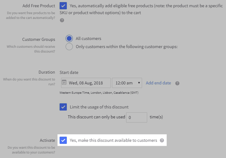 Other discount options with the Activate option highlighted