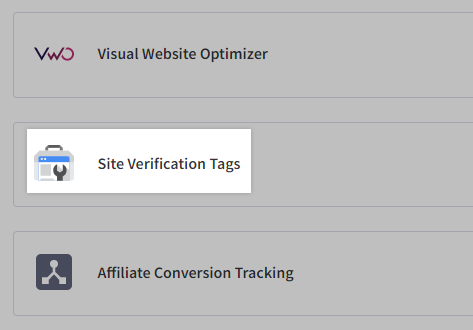 Site Verification Tags option