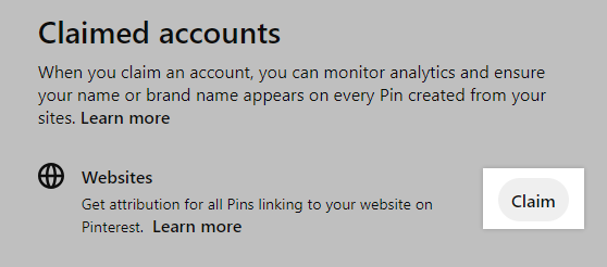 Click Claim under Websites.