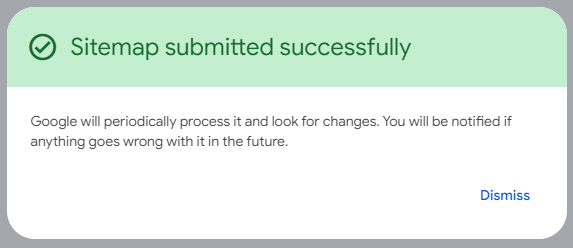 Successful sitemap modal from Google Search Console